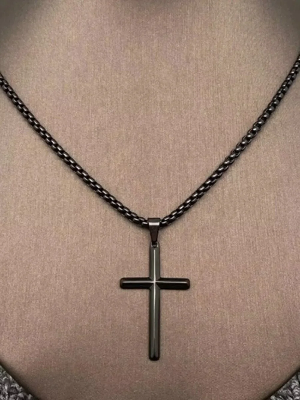 DESIGNER Goth Cross Black Plated Stainless Steel Chain Men's Necklace**NEW!